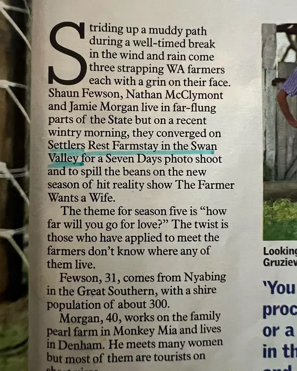 Farmer Wants a Wife!  Wow this brings me way back to when the film crew contacted us to do a photo shoot on our property with the three farmers all from WA, the first time and probably the only time a